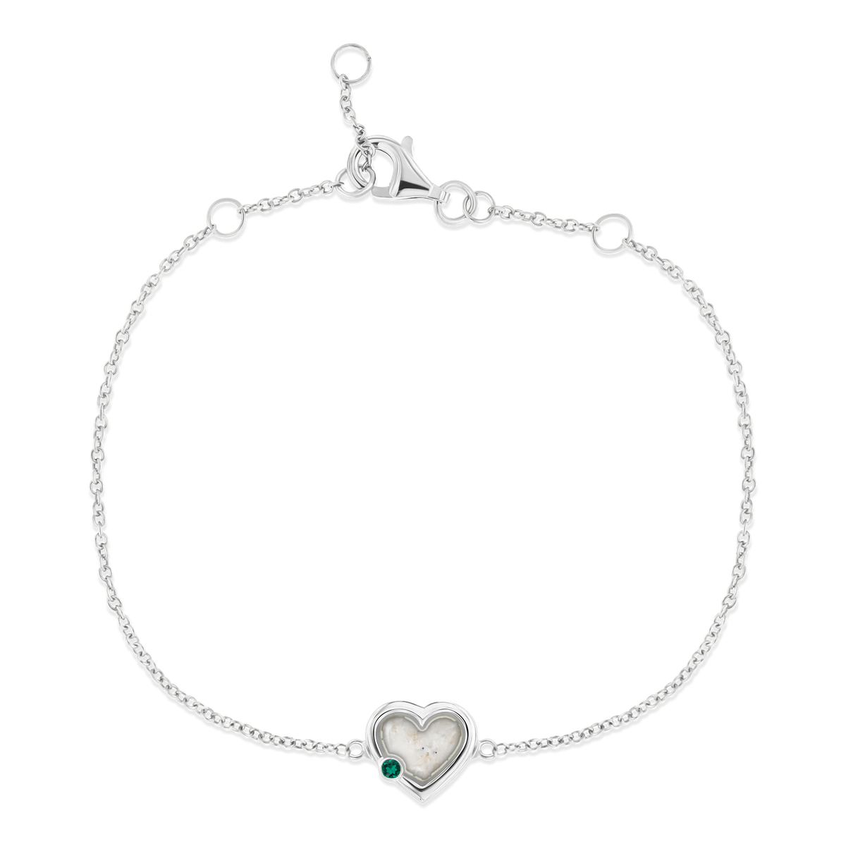 Esmée as-armband in massief wit goud met parelmoer askleur en smaragd