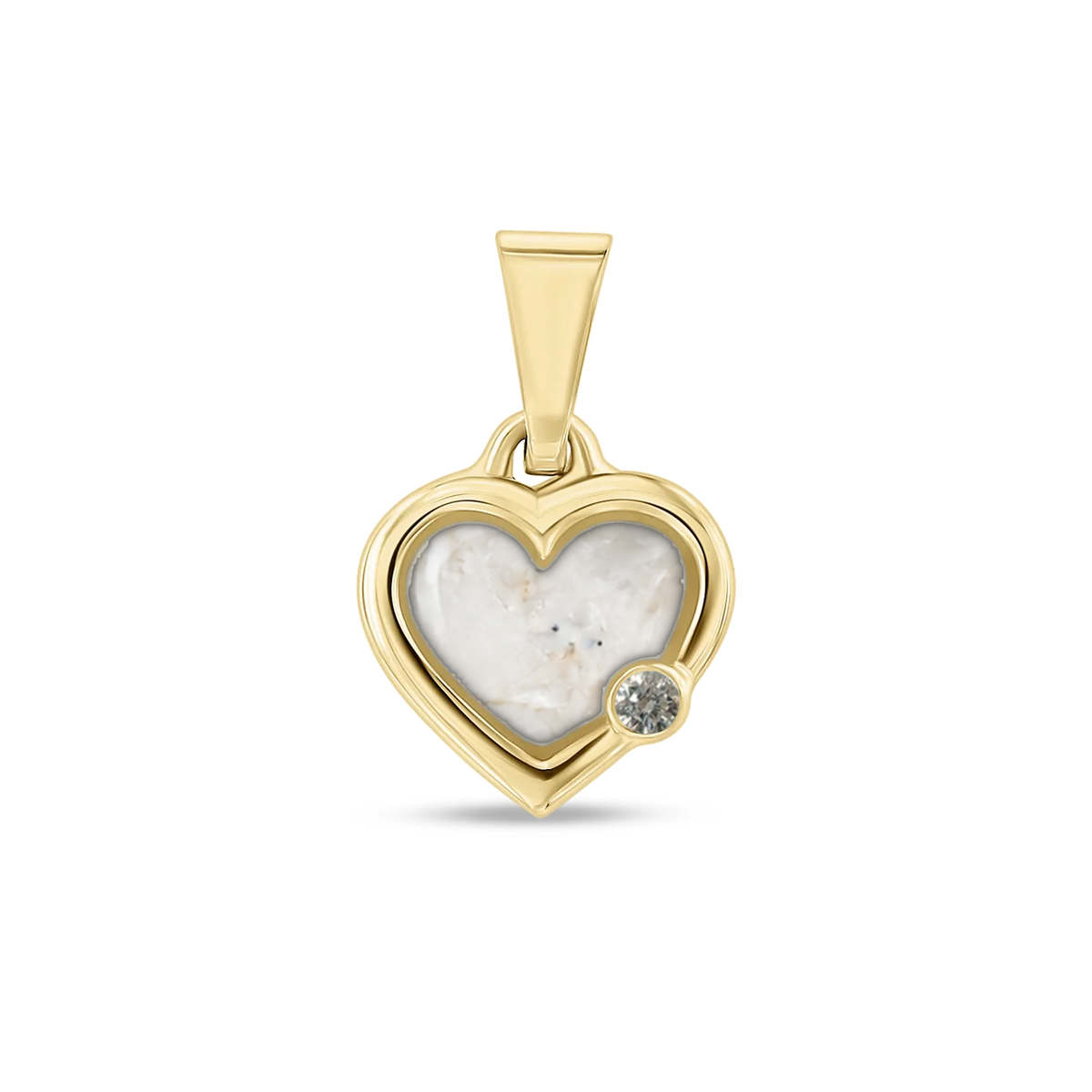 Esmée as-hanger in massief geel goud met parelmoer askleur en lab grown diamant