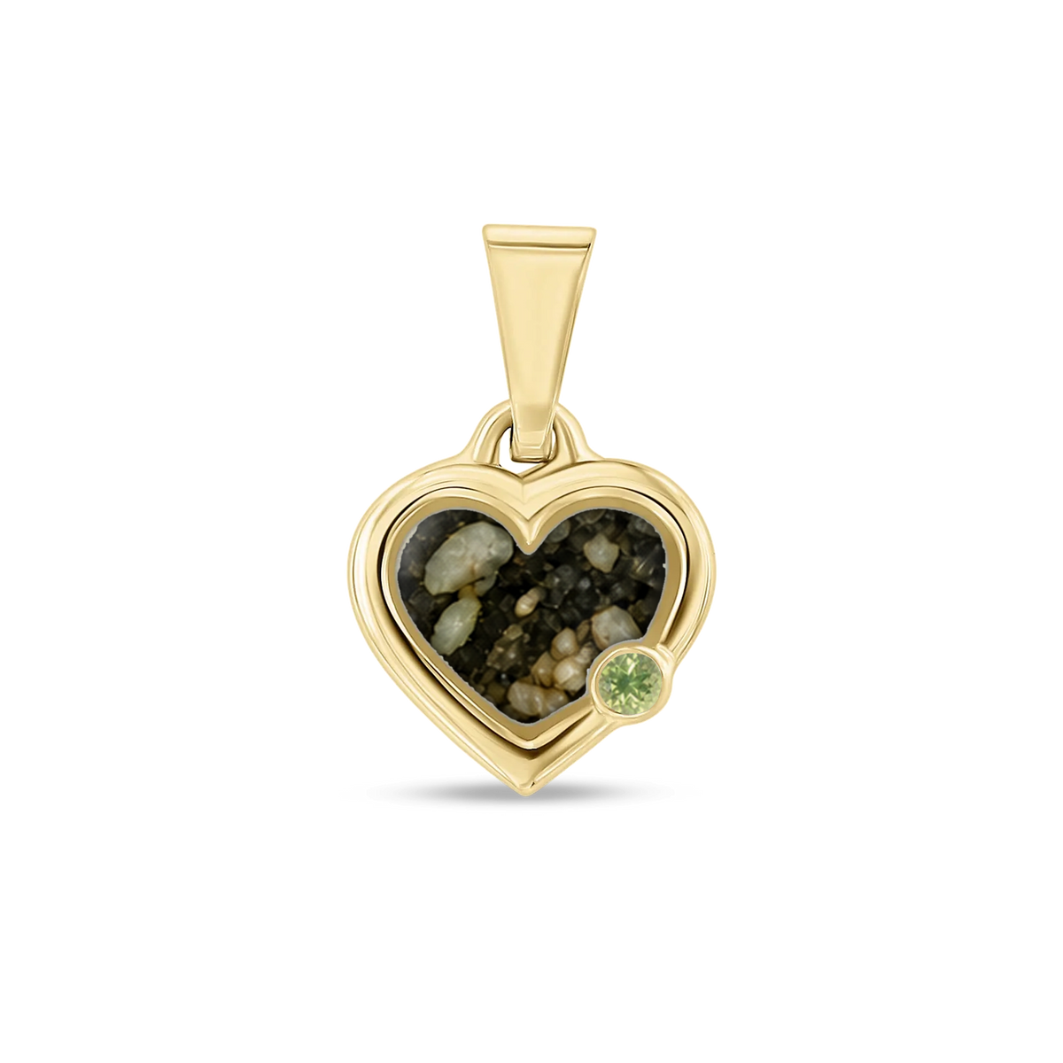 Esmée as-hanger in massief geel goud met antraciet askleur en peridot