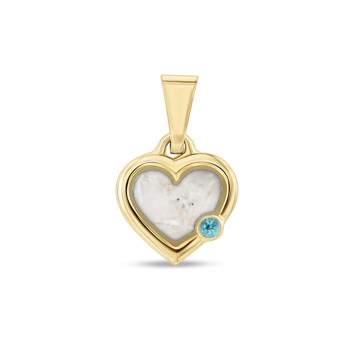 Esmée as-hanger in massief geel goud met parelmoer askleur en blauwe topaas