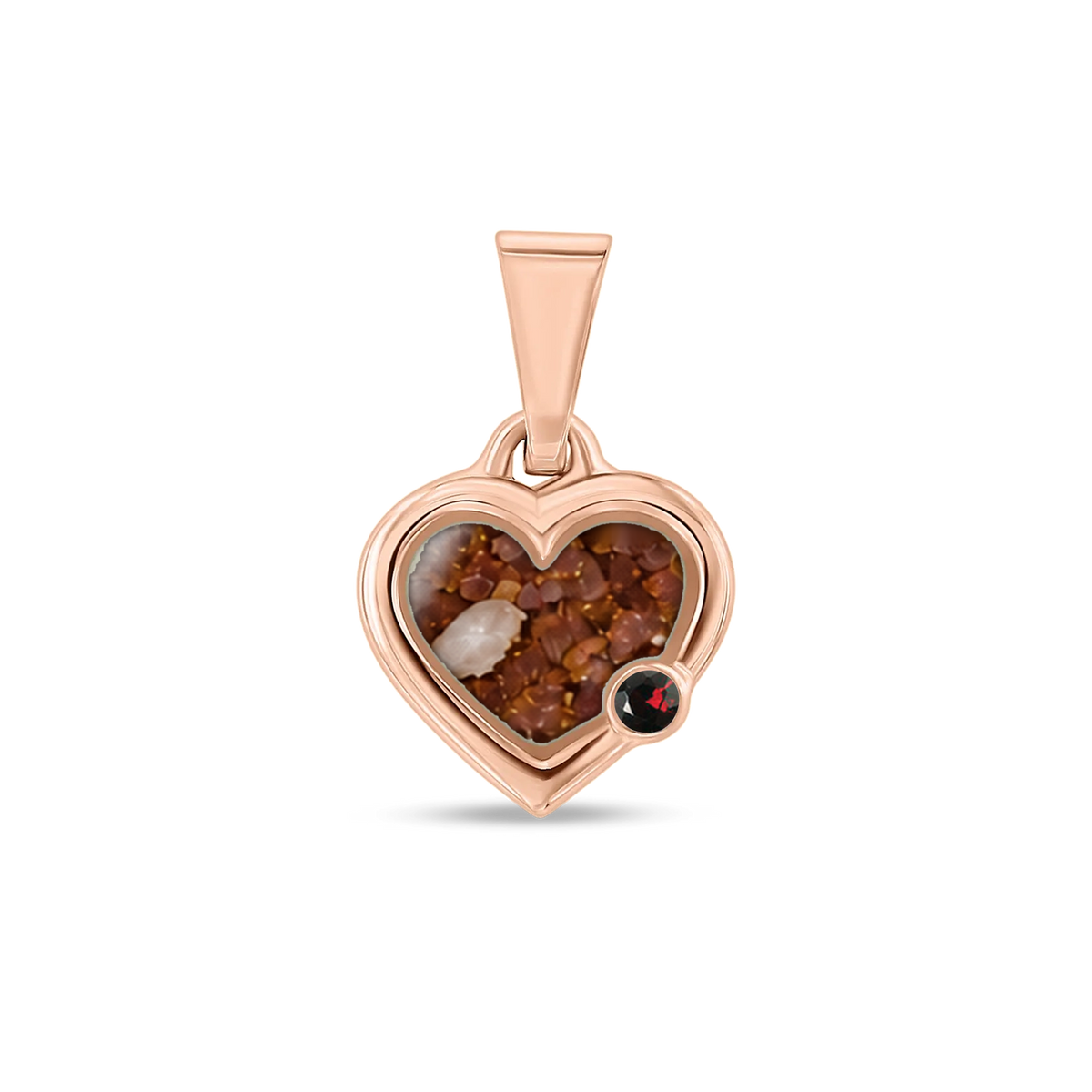 Esmée as-hanger in massief rosé goud met koperbruin askleur en granaat