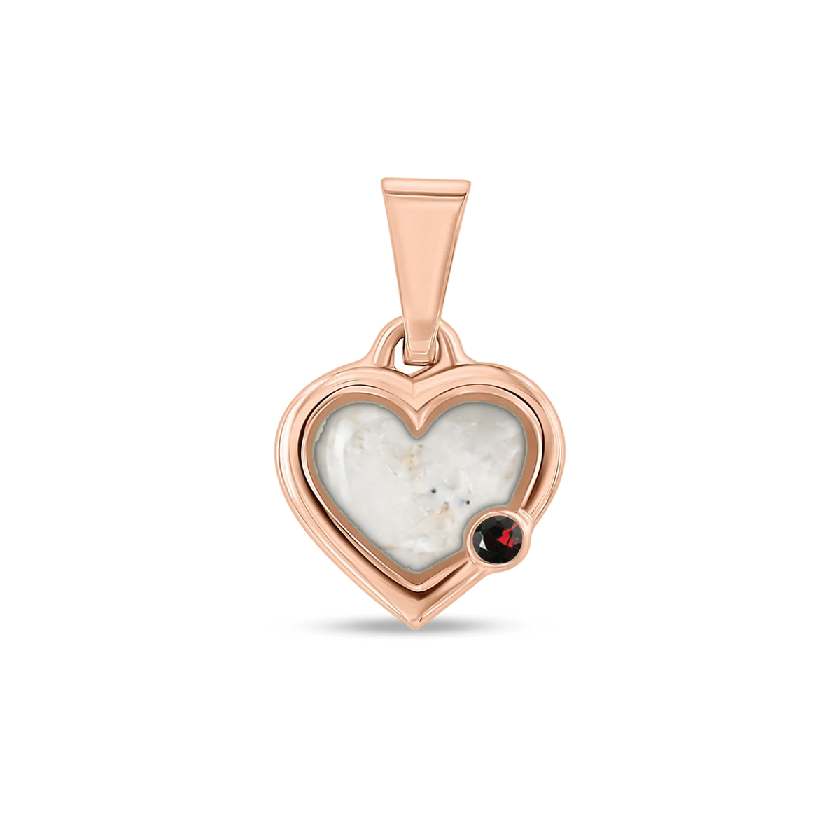 Esmée as-hanger in massief rosé goud met parelmoer askleur en granaat