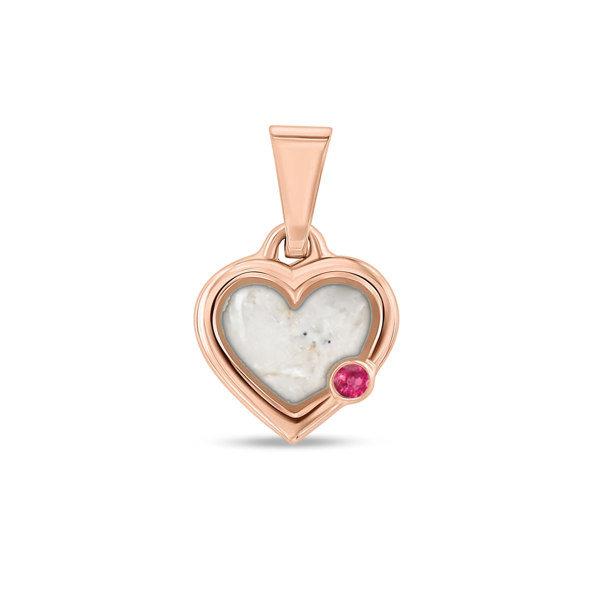 Esmée as-hanger in massief rosé goud met parelmoer askleur en robijn