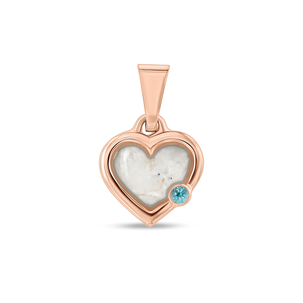 Esmée as-hanger in massief rosé goud met parelmoer askleur en blauwe topaas