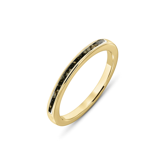 Eva as-ring in massief geel goud met antraciet askleur