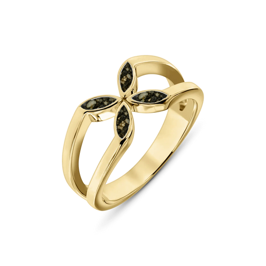 Fleur as-ring in massief geel goud met antraciet askleur