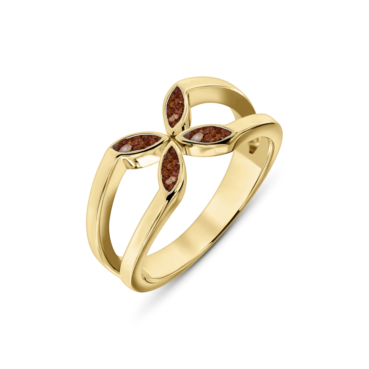 Fleur as-ring in massief geel goud met koperbruin askleur
