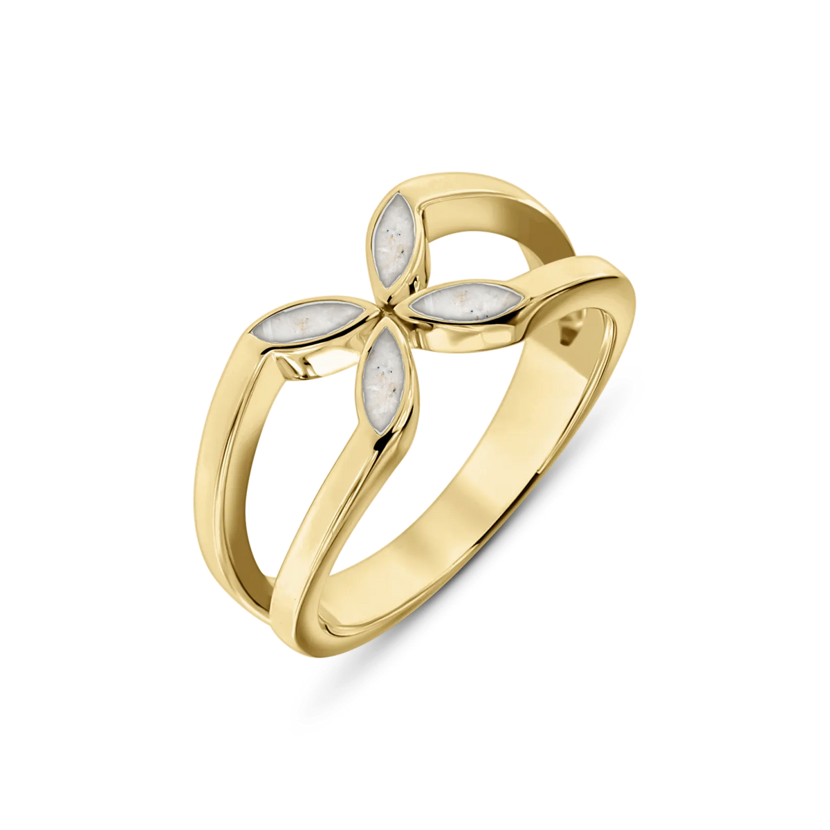 Fleur as-ring in massief geel goud met parelmoer askleur