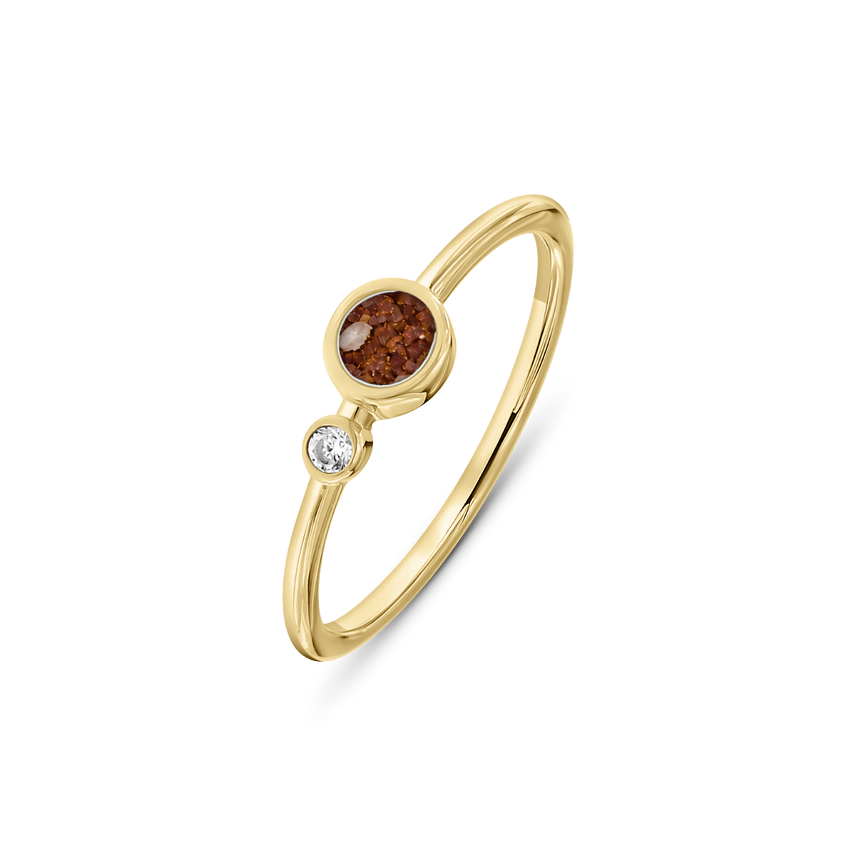 Giulia as-ring in massief geel goud met koperbruin askleur en zirkonia
