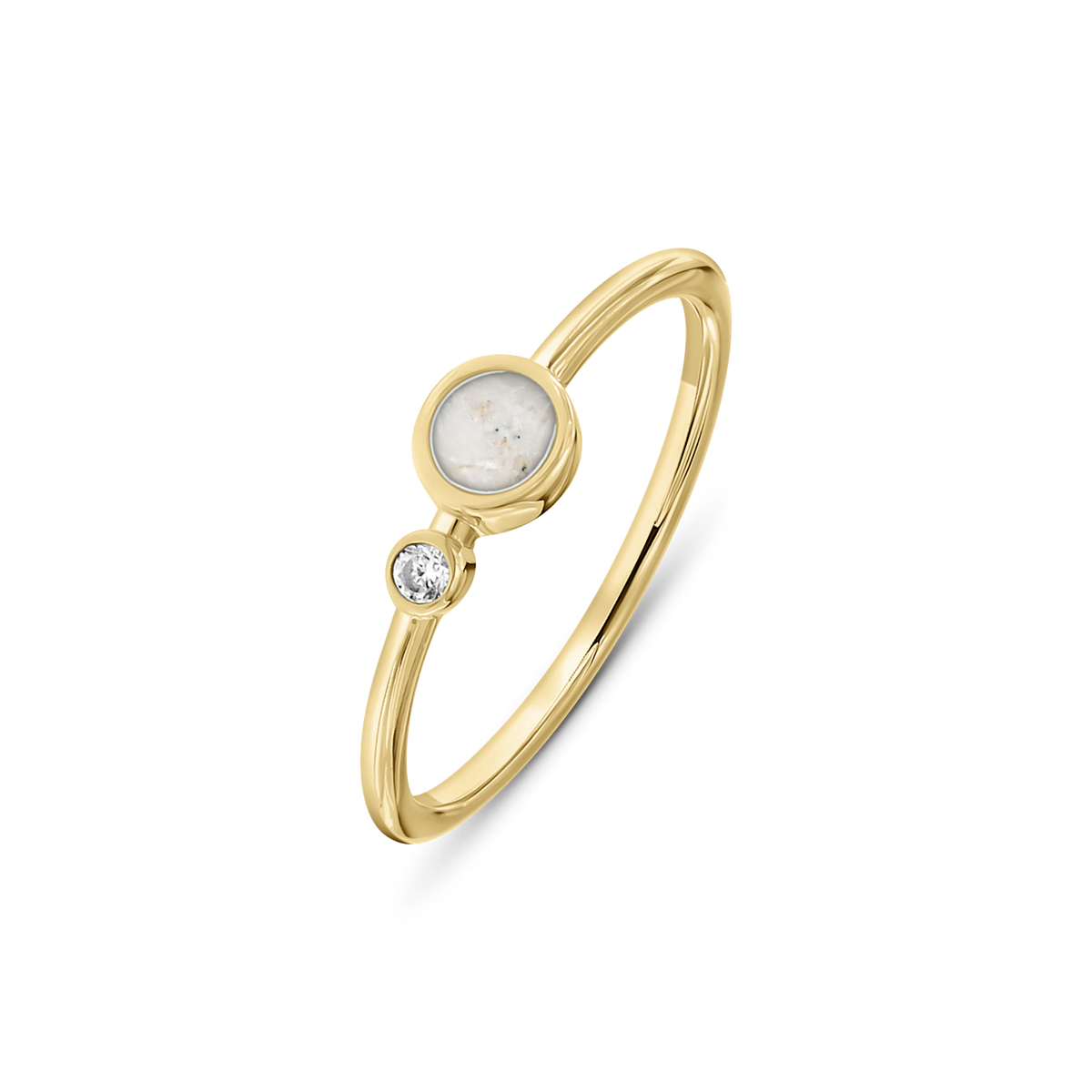 Giulia as-ring in massief geel goud met parelmoer askleur en zirkonia