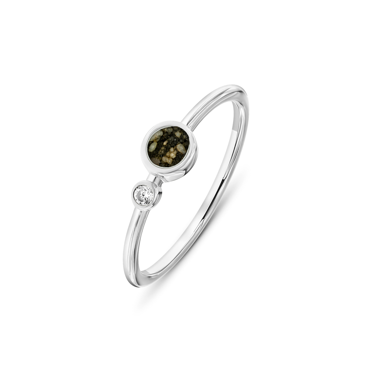 Giulia as-ring in massief wit goud met antraciet askleur en zirkonia