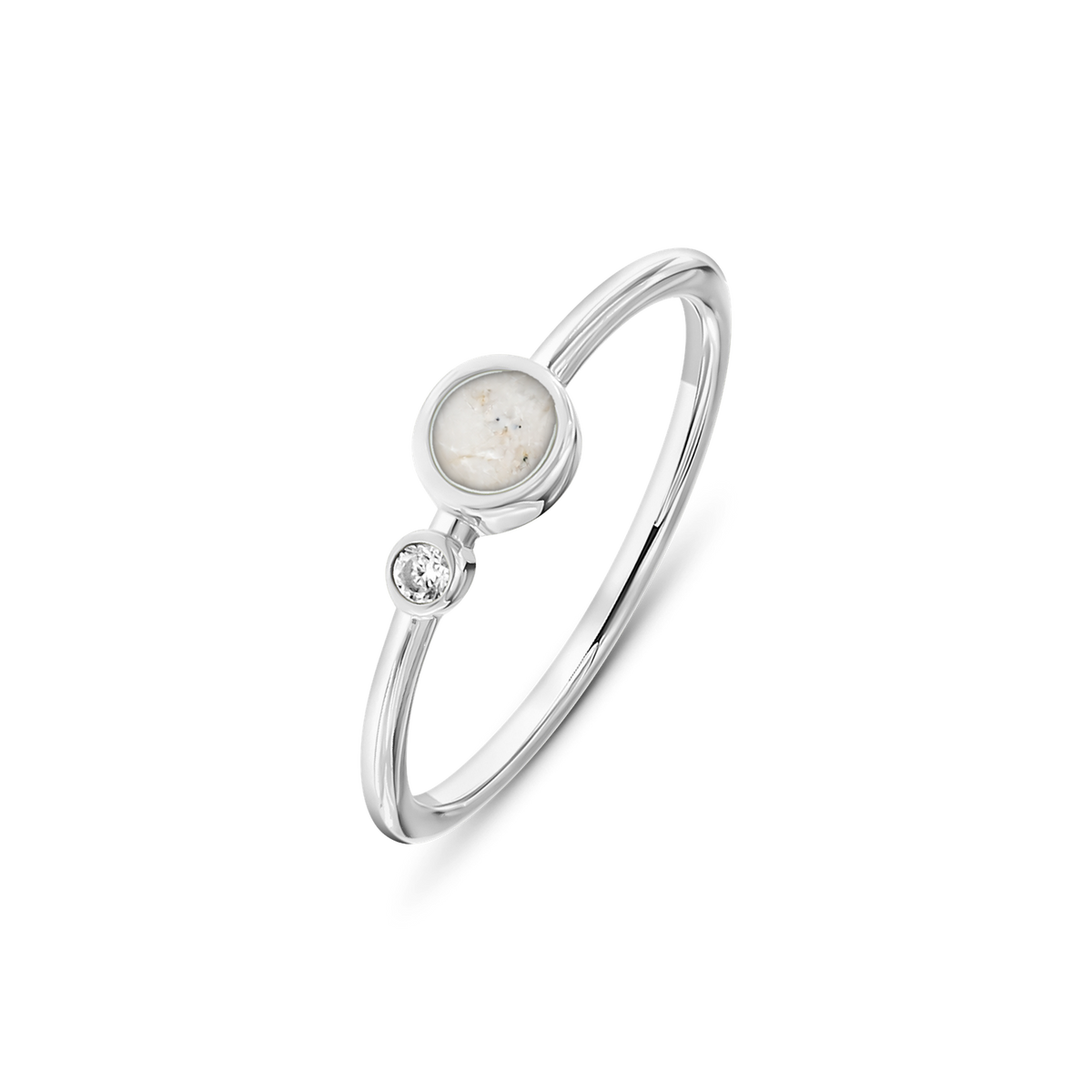 Giulia as-ring in massief wit goud met parelmoer askleur en zirkonia