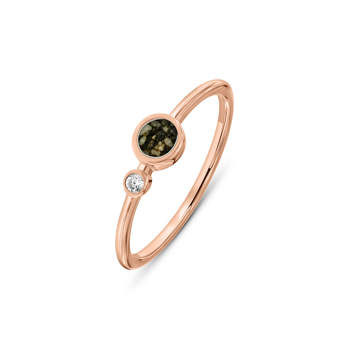 Giulia as-ring in massief rosé goud met antraciet askleur en zirkonia