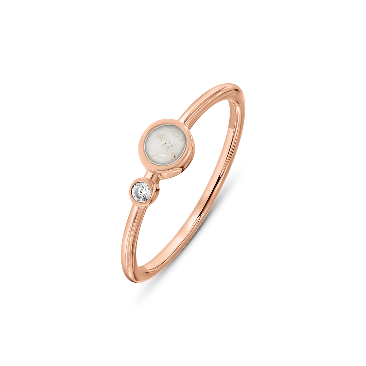 Giulia as-ring in massief rosé goud met parelmoer askleur en zirkonia