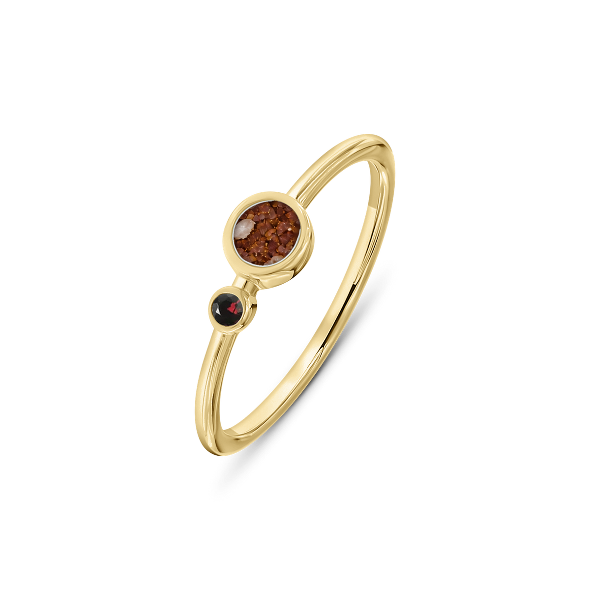 Giulia as-ring in massief geel goud met koperbruin askleur en granaat