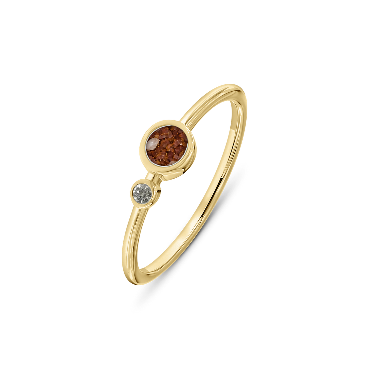 Giulia as-ring in massief geel goud met koperbruin askleur en lab grown diamant