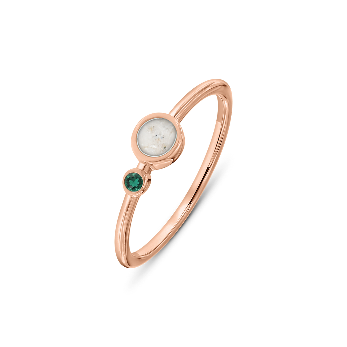 Giulia as-ring in massief rosé goud met parelmoer askleur en smaragd