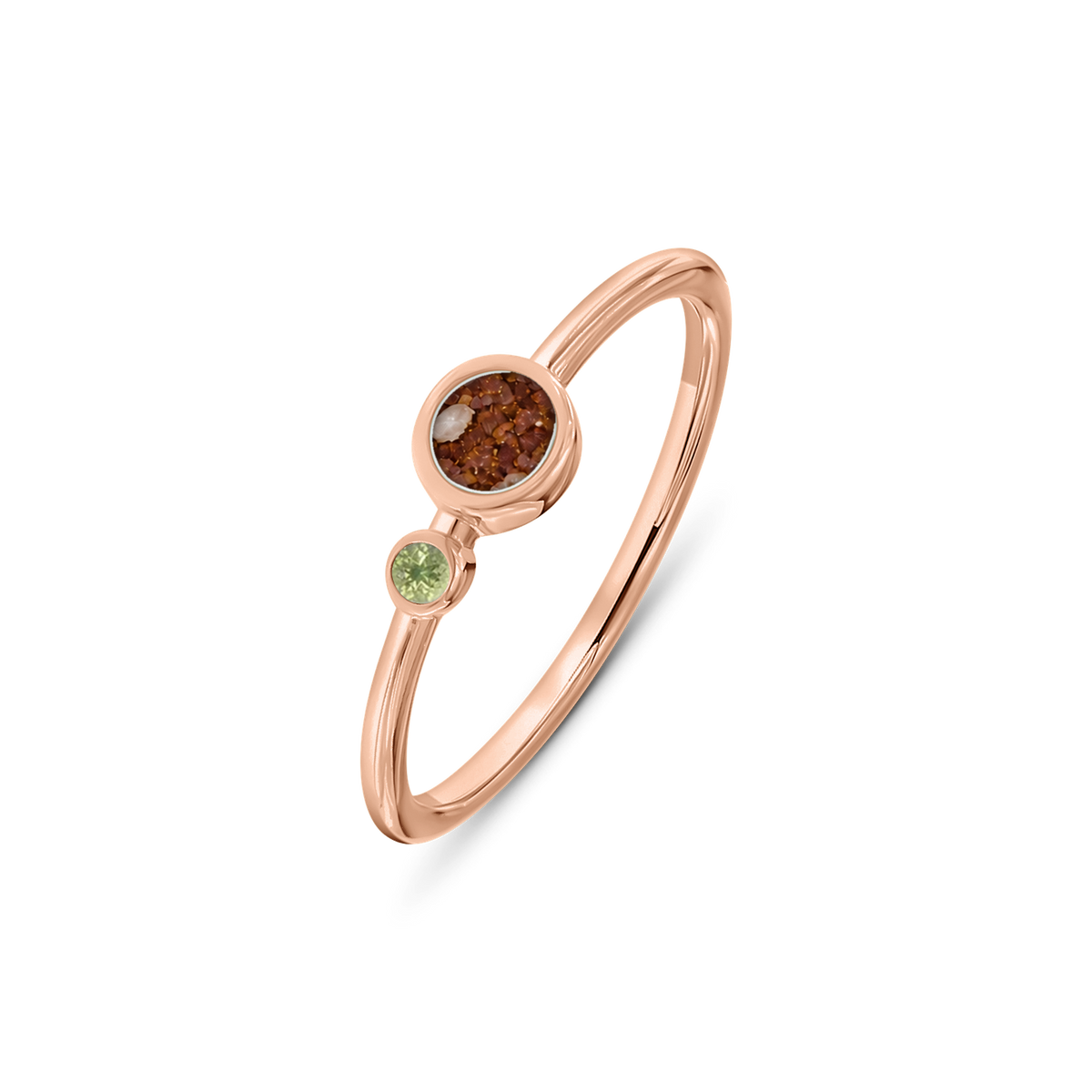 Giulia as-ring in massief rosé goud met koperbruin askleur en peridot