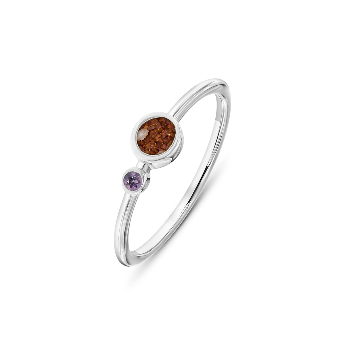 Giulia as-ring in massief wit goud met koperbruin askleur en amethist