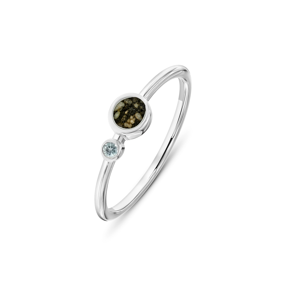 Giulia as-ring in massief wit goud met antraciet askleur en aquamarijn