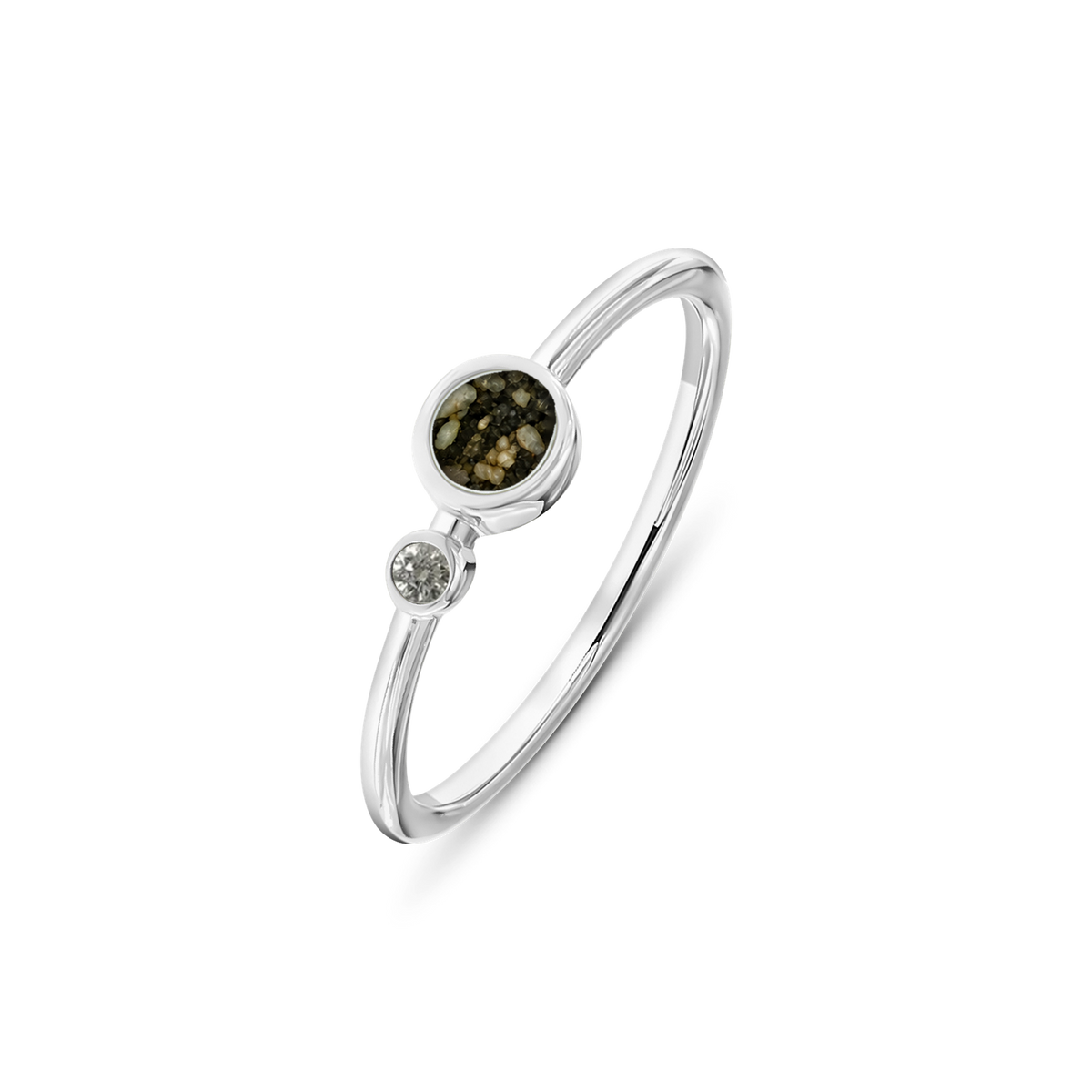 Giulia as-ring in massief wit goud met antraciet askleur en lab grown diamant