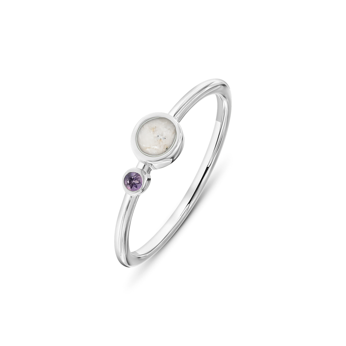 Giulia as-ring in massief wit goud met parelmoer askleur en amethist