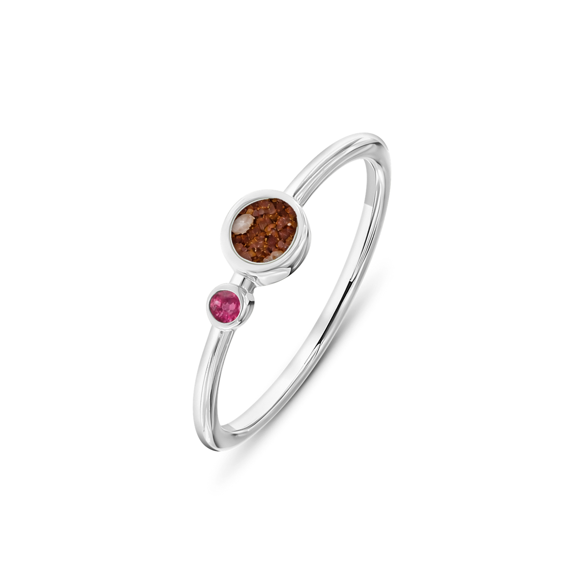 Giulia as-ring in massief wit goud met koperbruin askleur en robijn
