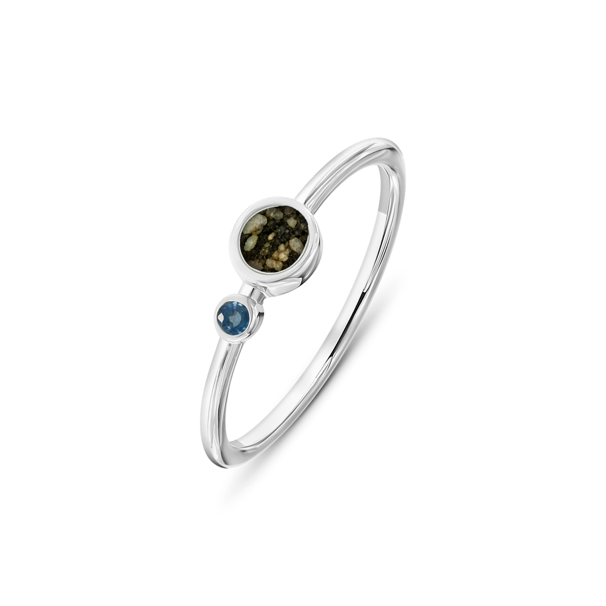 Giulia as-ring in massief wit goud met antraciet askleur en saffier