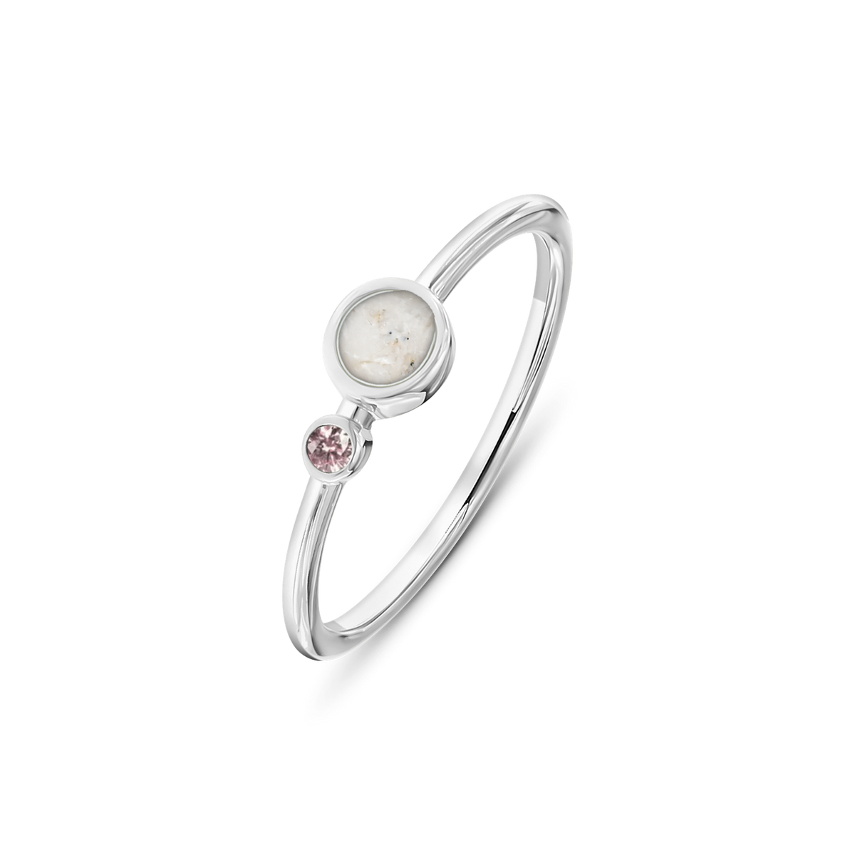 Giulia as-ring in massief wit goud met parelmoer askleur en morganiet