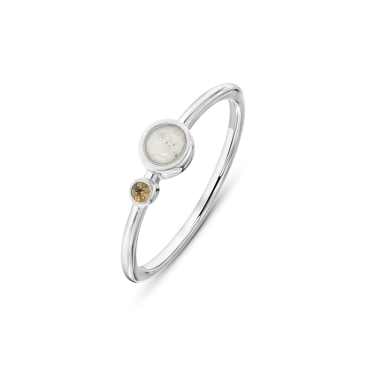 Giulia as-ring in massief wit goud met parelmoer askleur en citrien