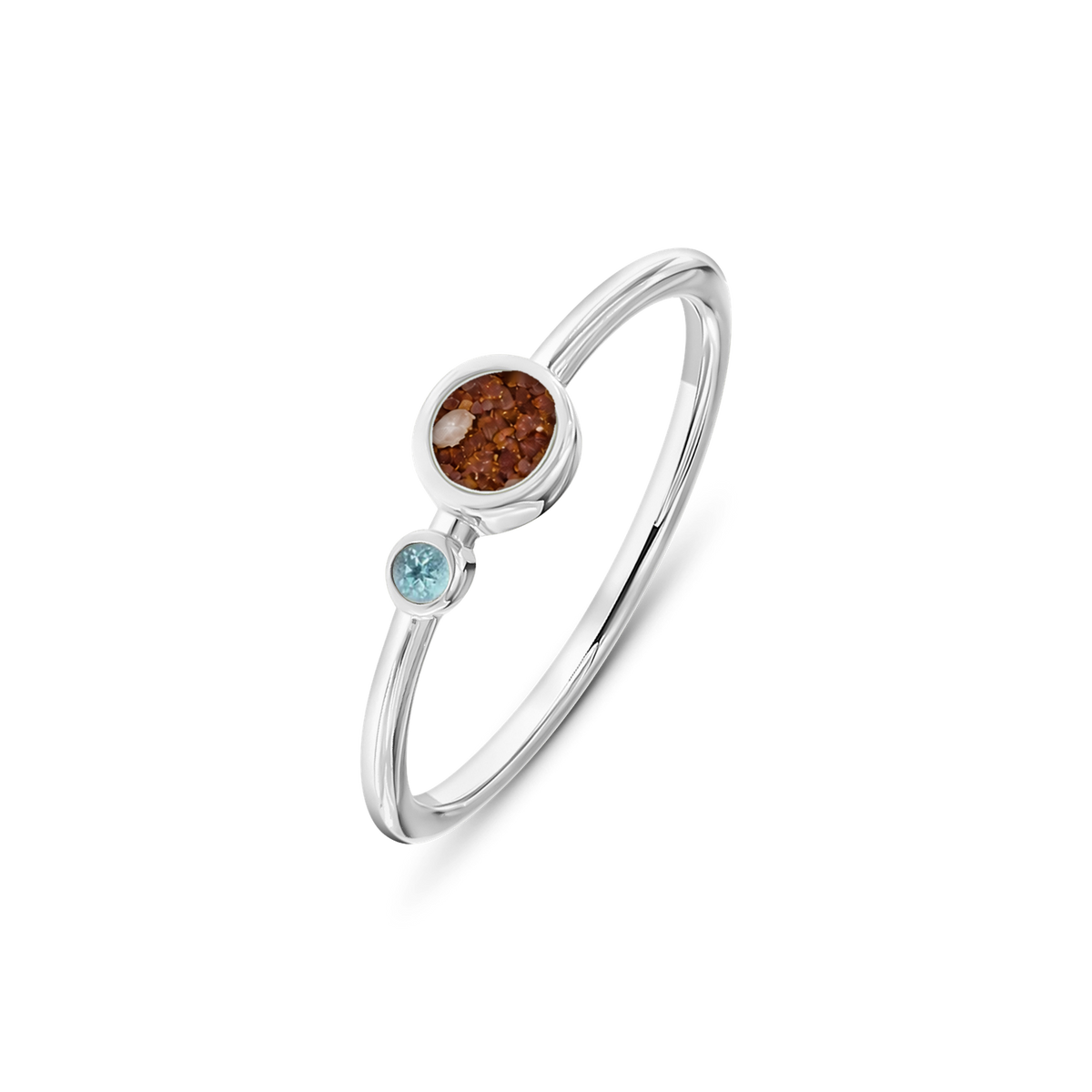 Giulia as-ring in 925 zilver met koperbruin askleur en blauwe topaas