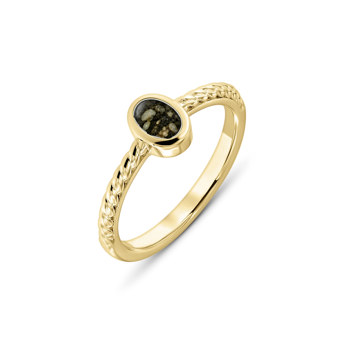 Ilse as-ring in massief geel goud met antraciet askleur