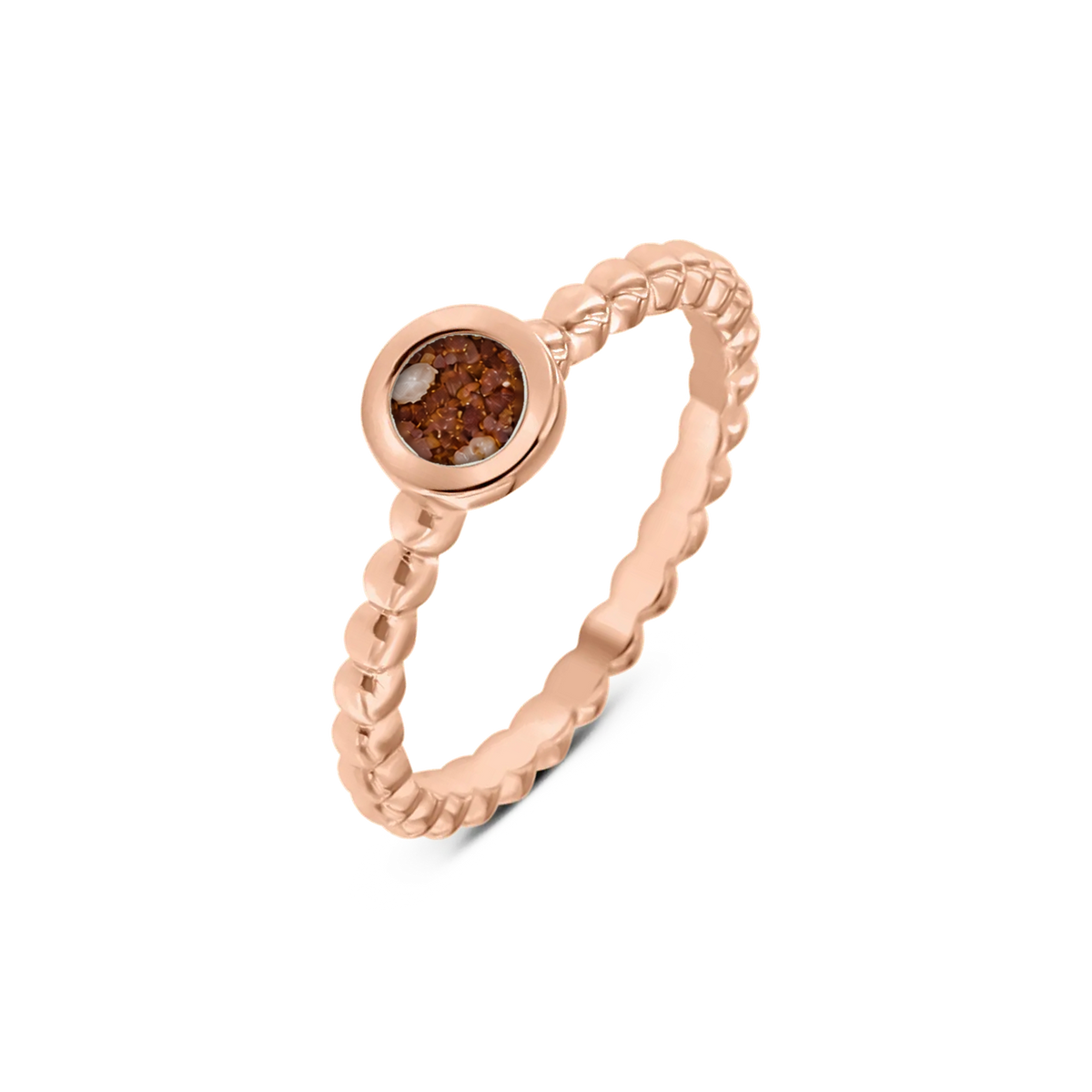 Isabelle as-ring in massief rosé goud met koperbruin askleur