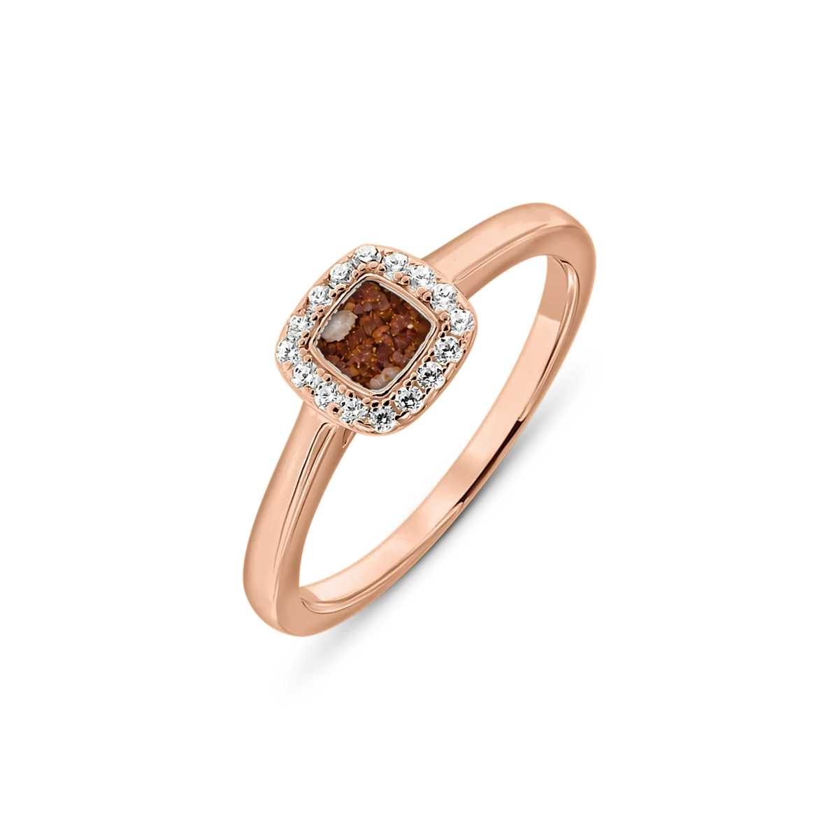 Lara as-ring in massief rosé goud met koperbruin askleur