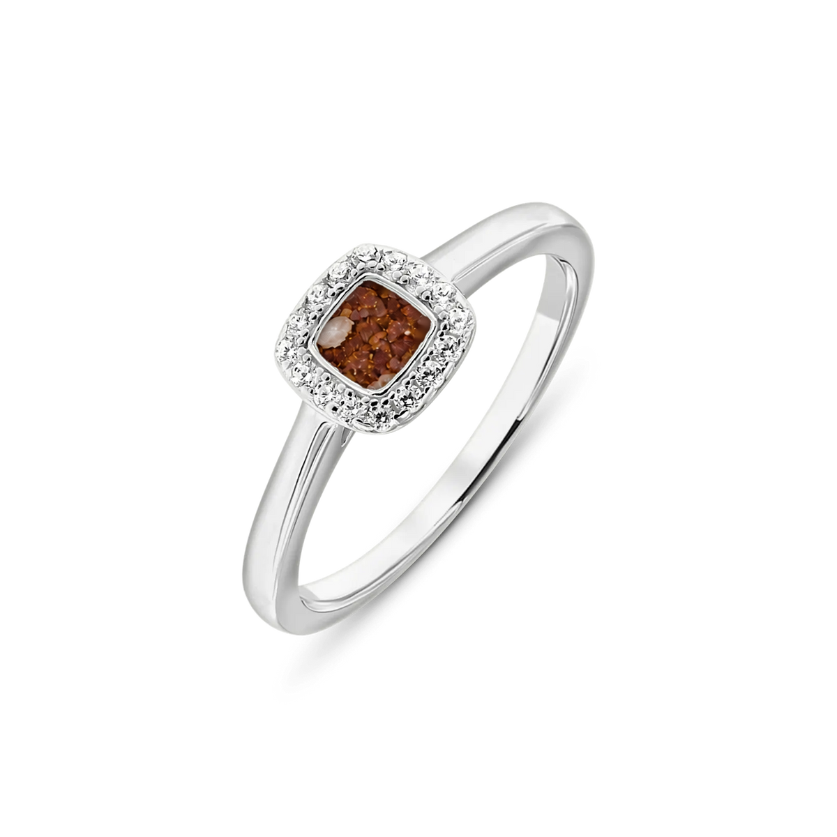 Lara as-ring in massief wit goud met koperbruin askleur
