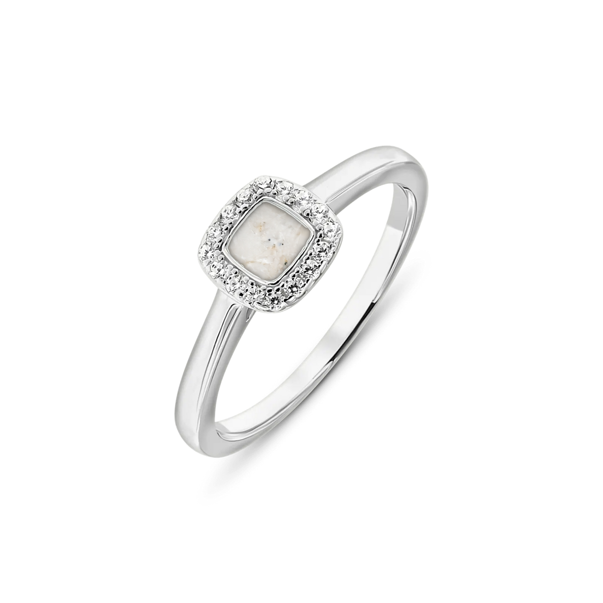 Lara as-ring in massief wit goud met parelmoer askleur