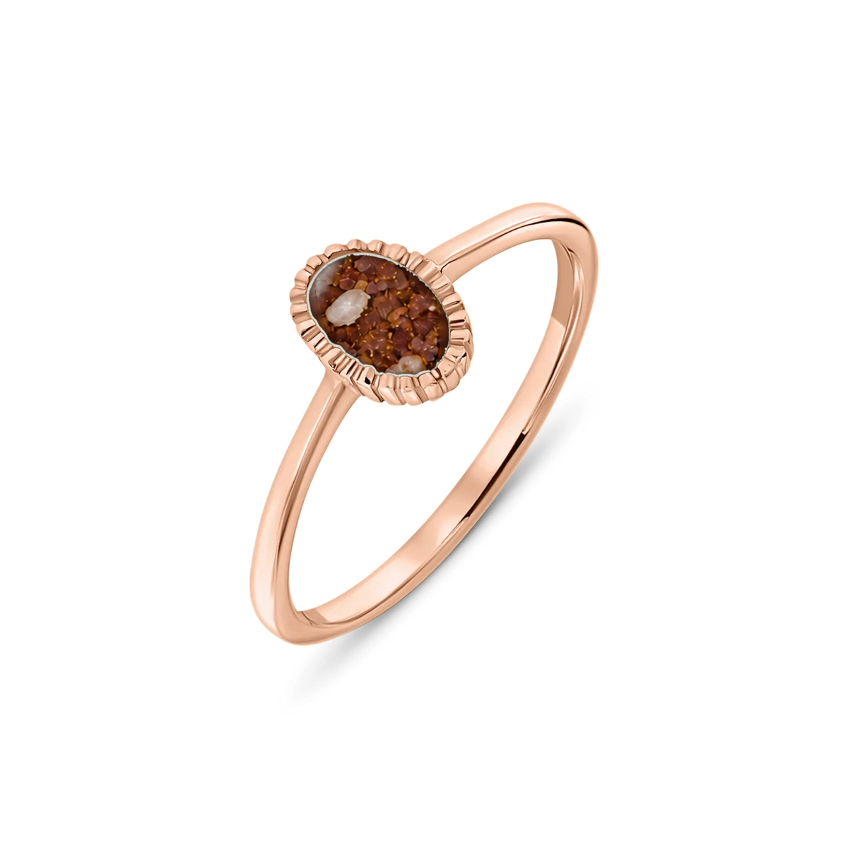 Lauren as-ring in massief rosé goud met koperbruin askleur