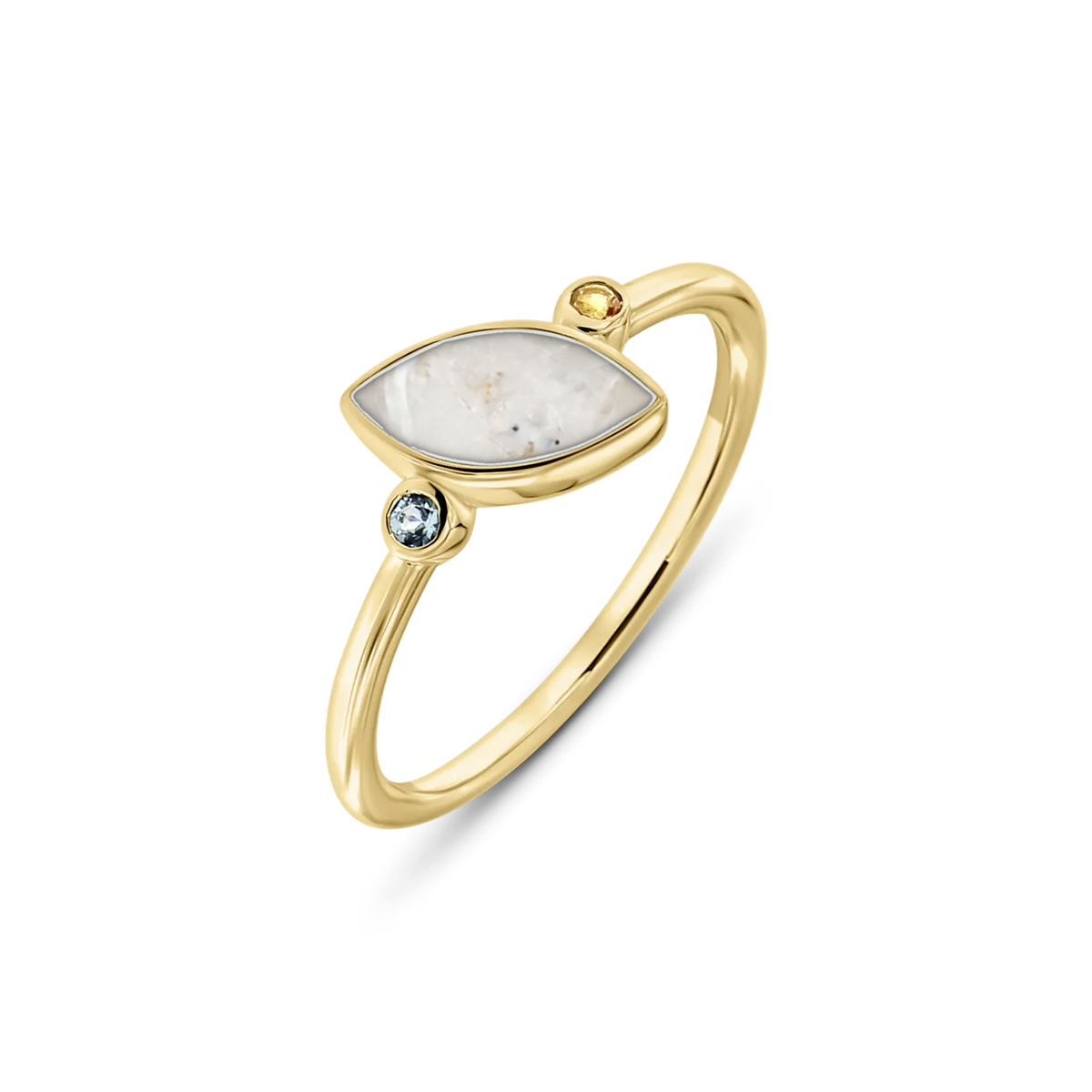 Lina Duo as-ring in massief geel goud met parelmoer askleur