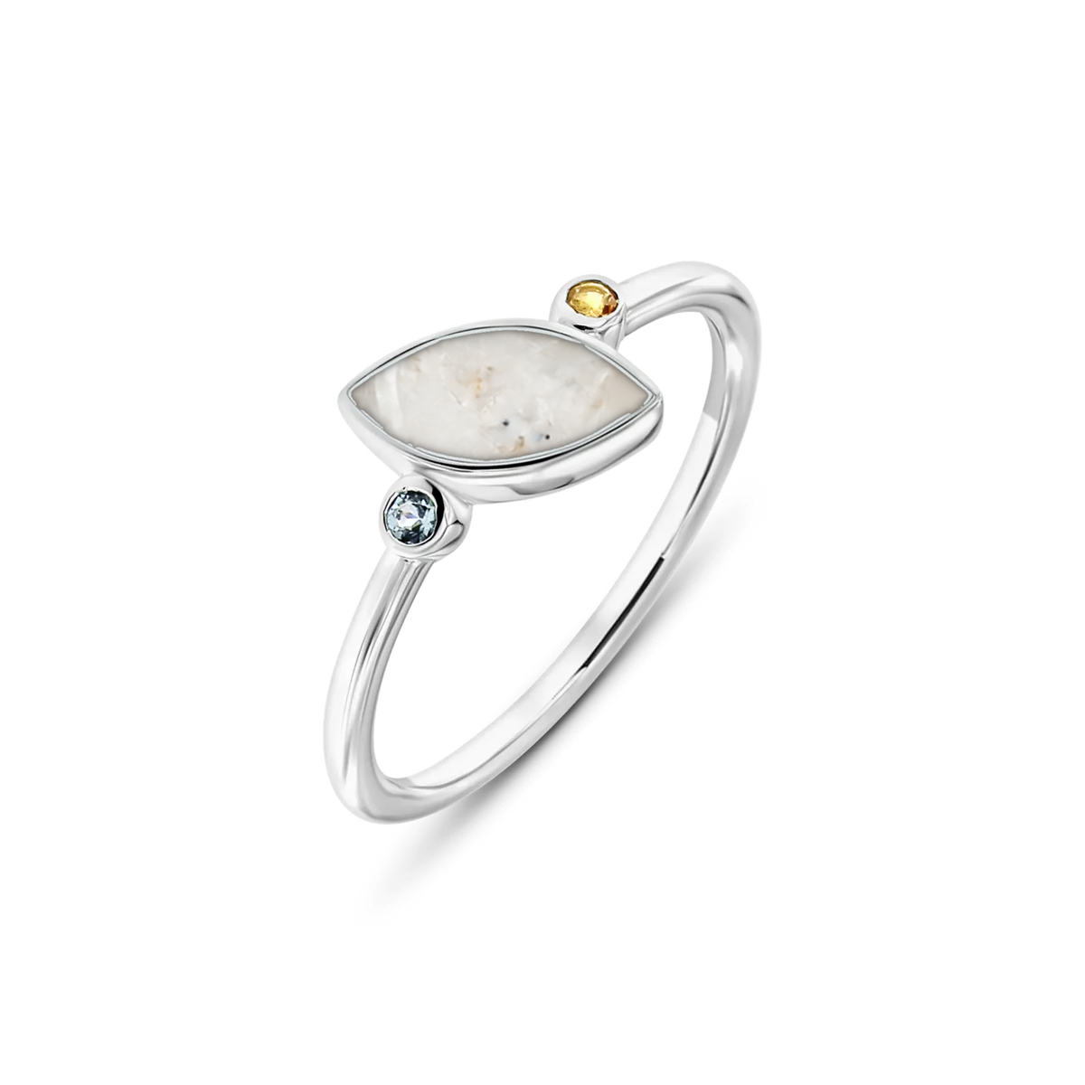 Lina Duo as-ring in massief wit goud met parelmoer askleur