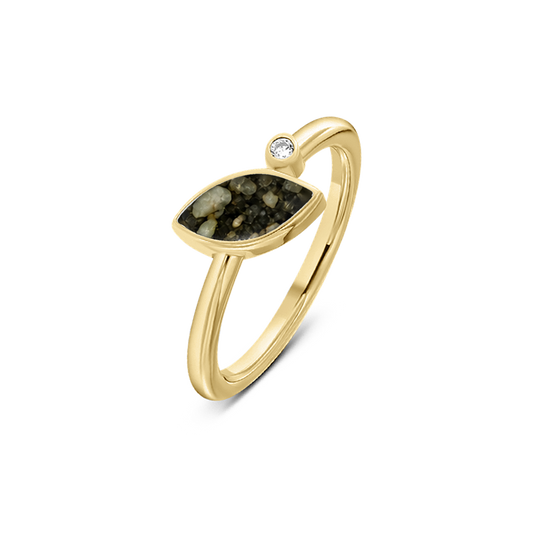 Lina as-ring in massief geel goud met antraciet askleur en zirkonia