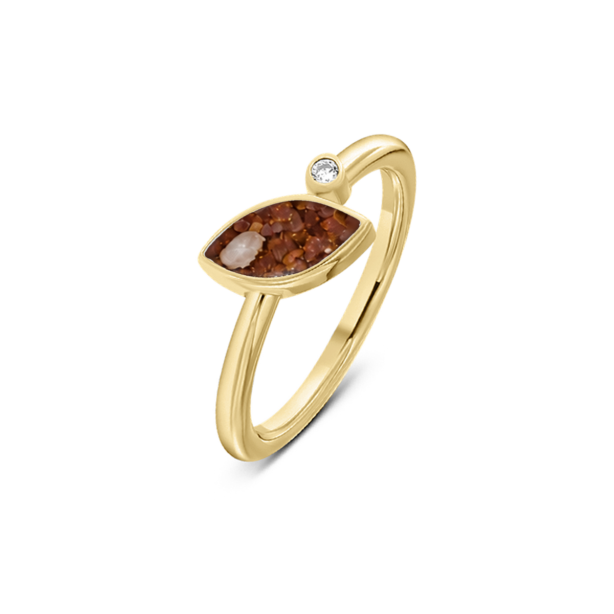 Lina as-ring in massief geel goud met koperbruin askleur en zirkonia