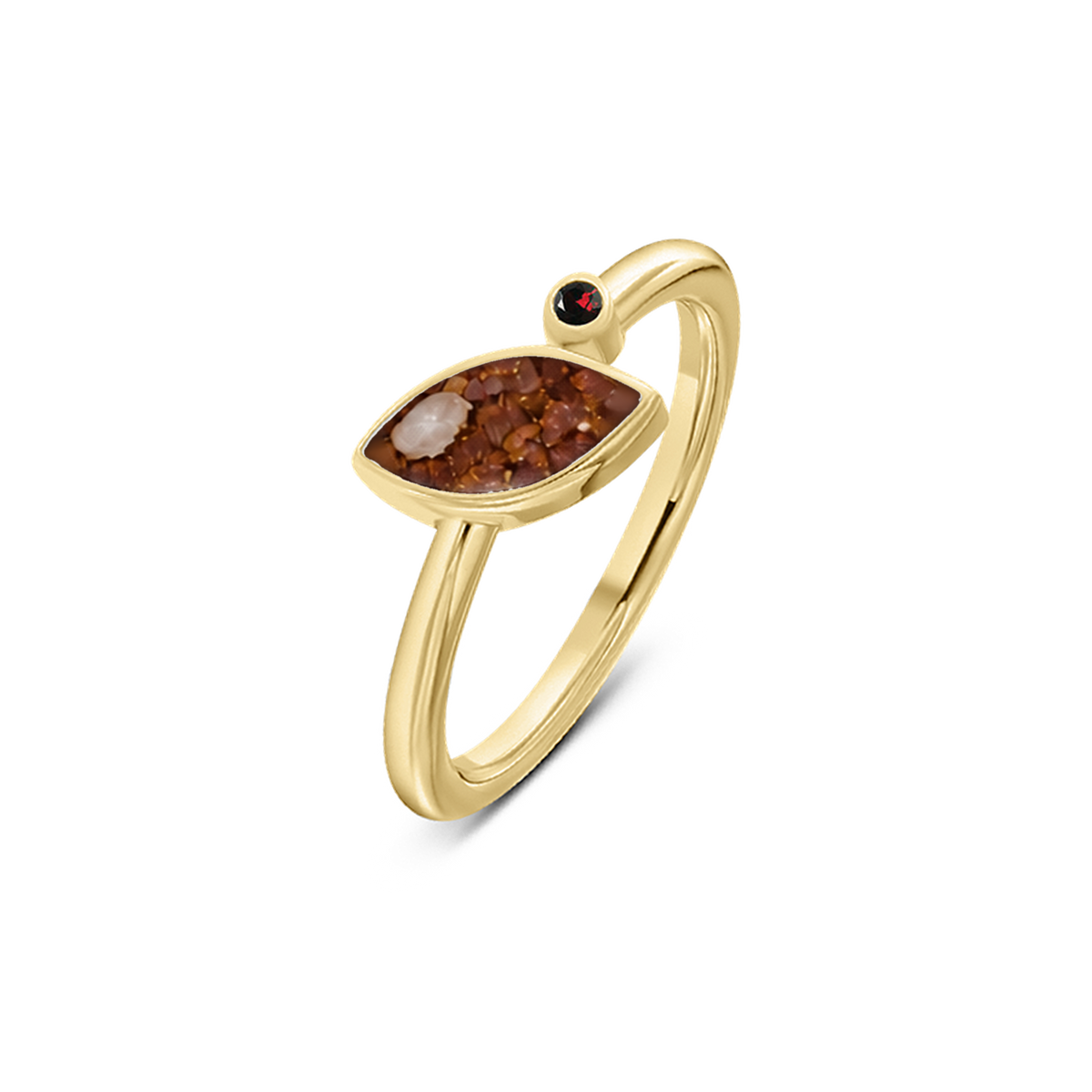 Lina as-ring in massief geel goud met koperbruin askleur en granaat