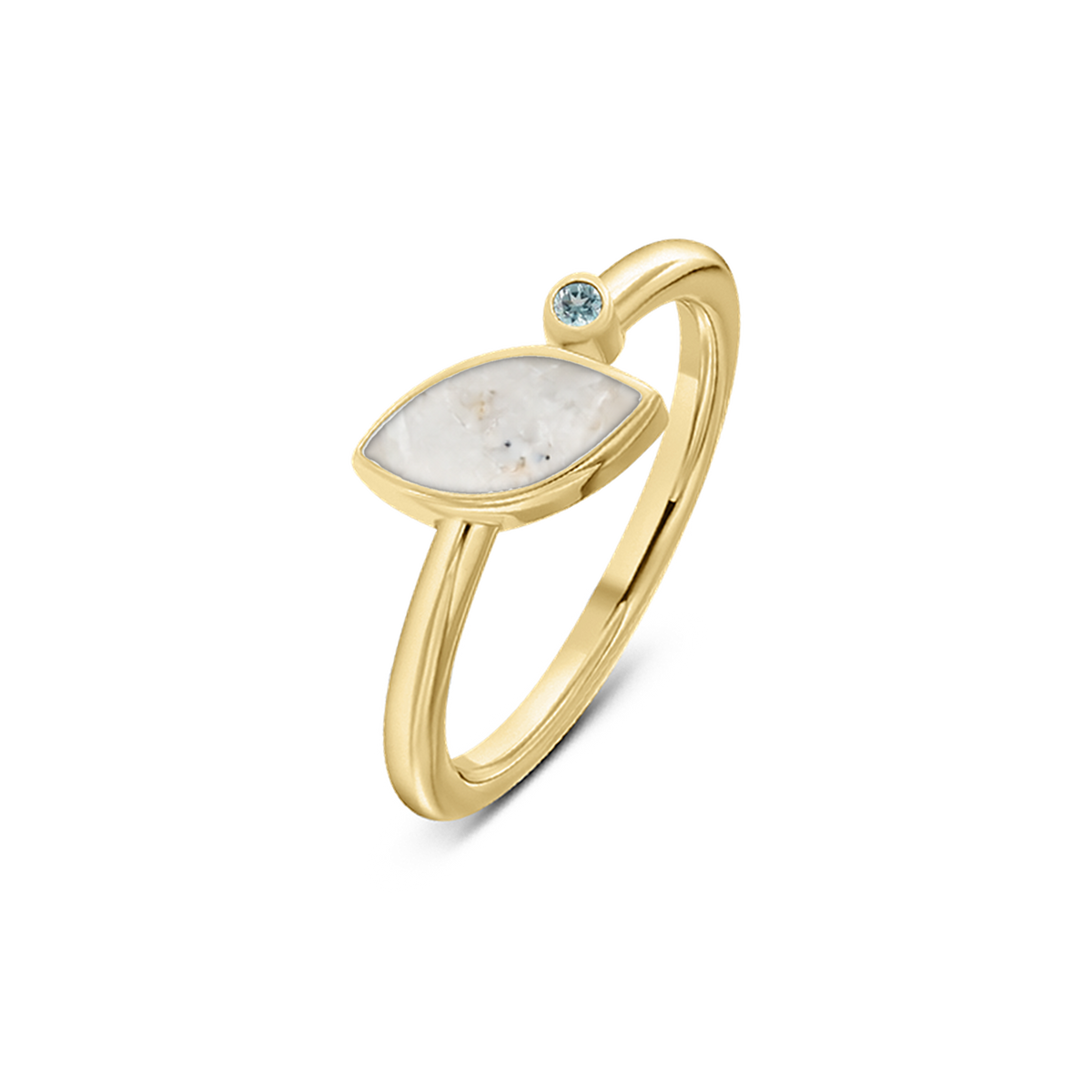 Lina as-ring in massief geel goud met parelmoer askleur en aquamarijn