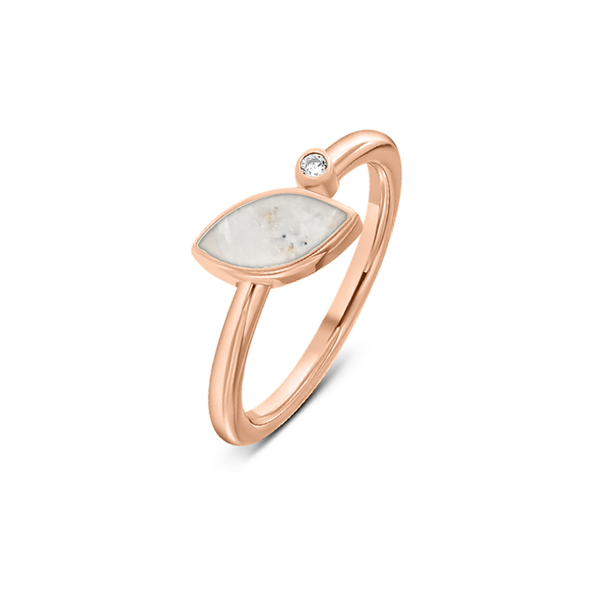Lina as-ring in massief rosé goud met parelmoer askleur en zirkonia