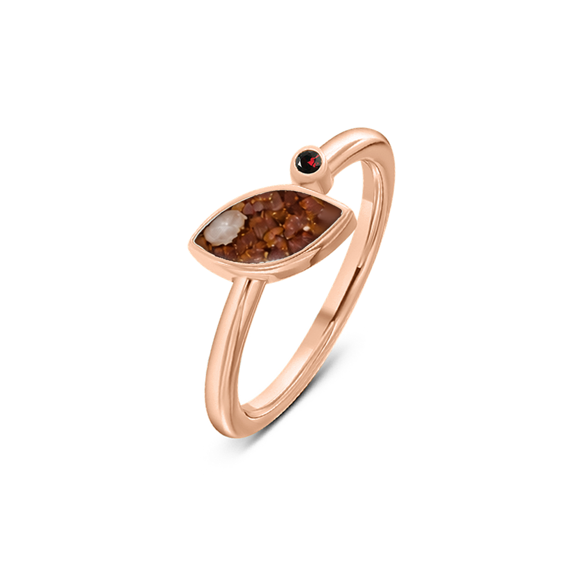 Lina as-ring in massief rosé goud met koperbruin askleur en granaat