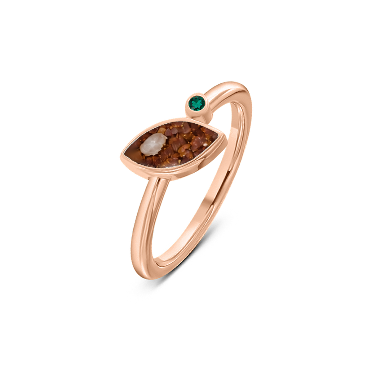 Lina as-ring in massief rosé goud met koperbruin askleur en smaragd
