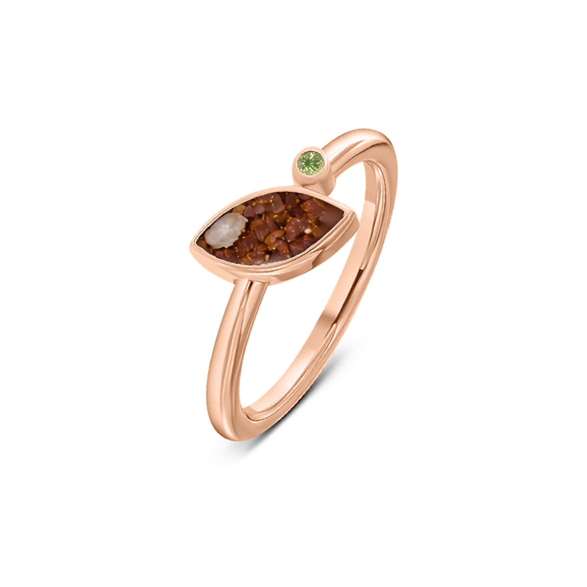 Lina as-ring in massief rosé goud met koperbruin askleur en peridot