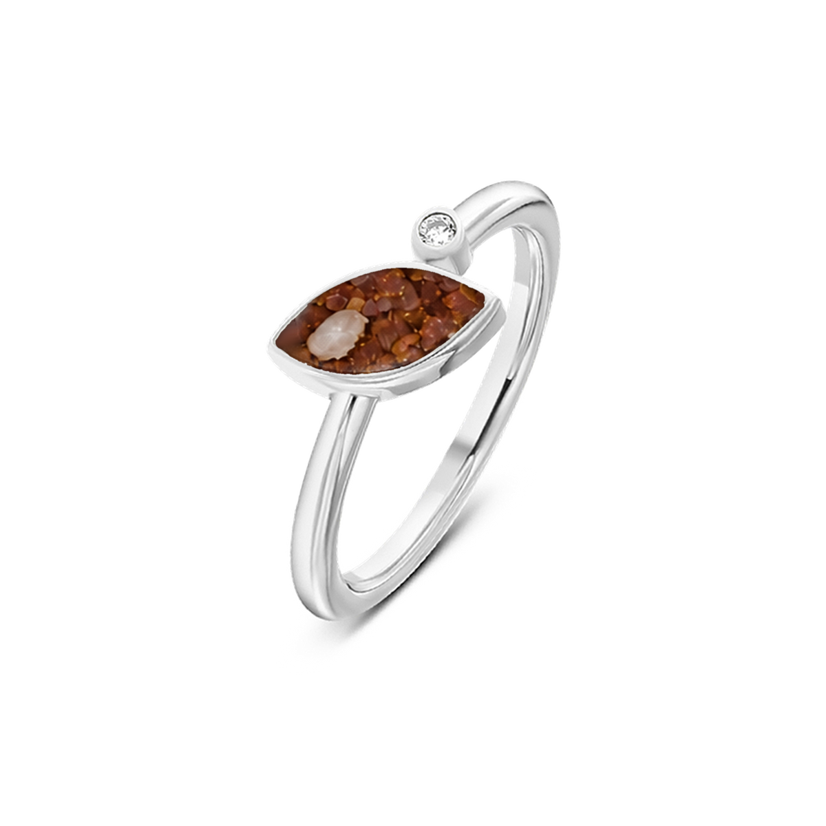 Lina as-ring in massief wit goud met koperbruin askleur en zirkonia