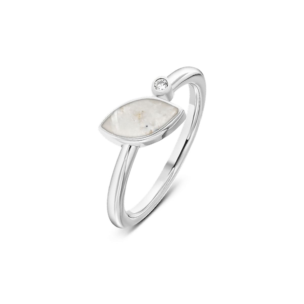 Lina as-ring in massief wit goud met parelmoer askleur en zirkonia