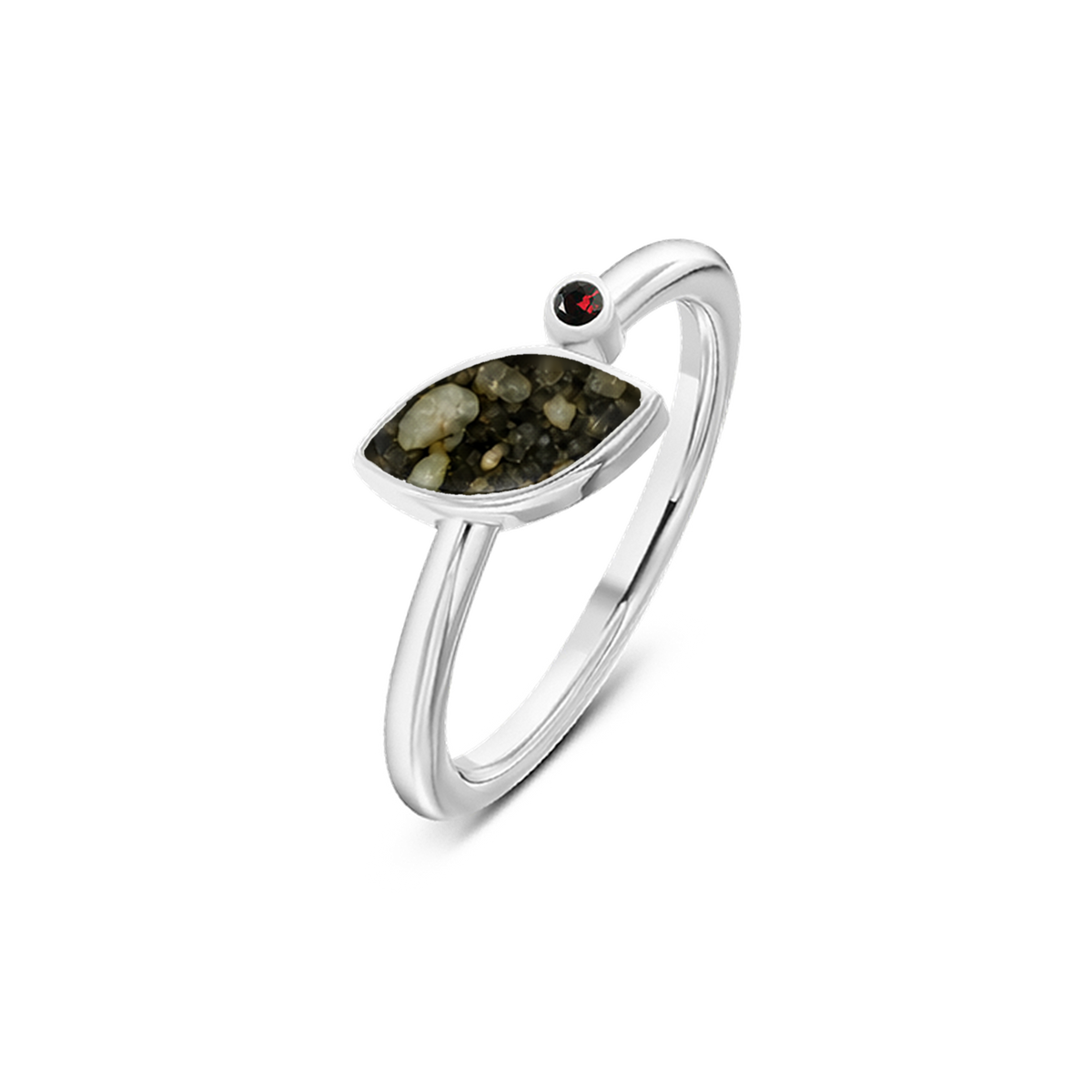 Lina as-ring in massief wit goud met antraciet askleur en granaat
